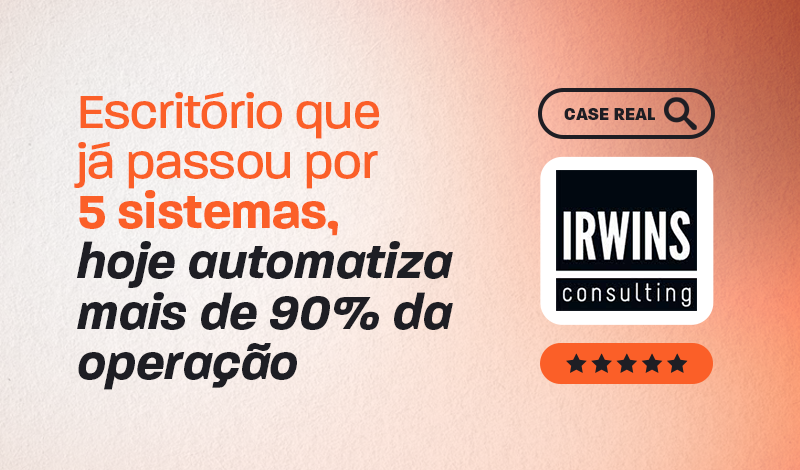 Imagem de uma mensagem sobre automação de escritórios, destacando que hoje eles automatizam mais de 90% da operação, com foco em sistemas de gestão automática.