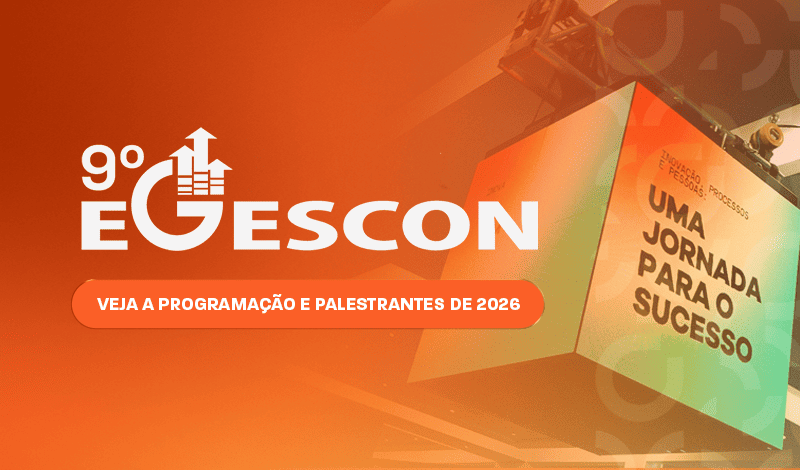 Banner do 9º Congresso de Educação (9º ECESCON) com chamada “Veja a programação e palestrantes de 2026”, fundo laranja e imagem de um papel de palestra/etiqueta com a frase “Uma Jornada para o Sucesso”.